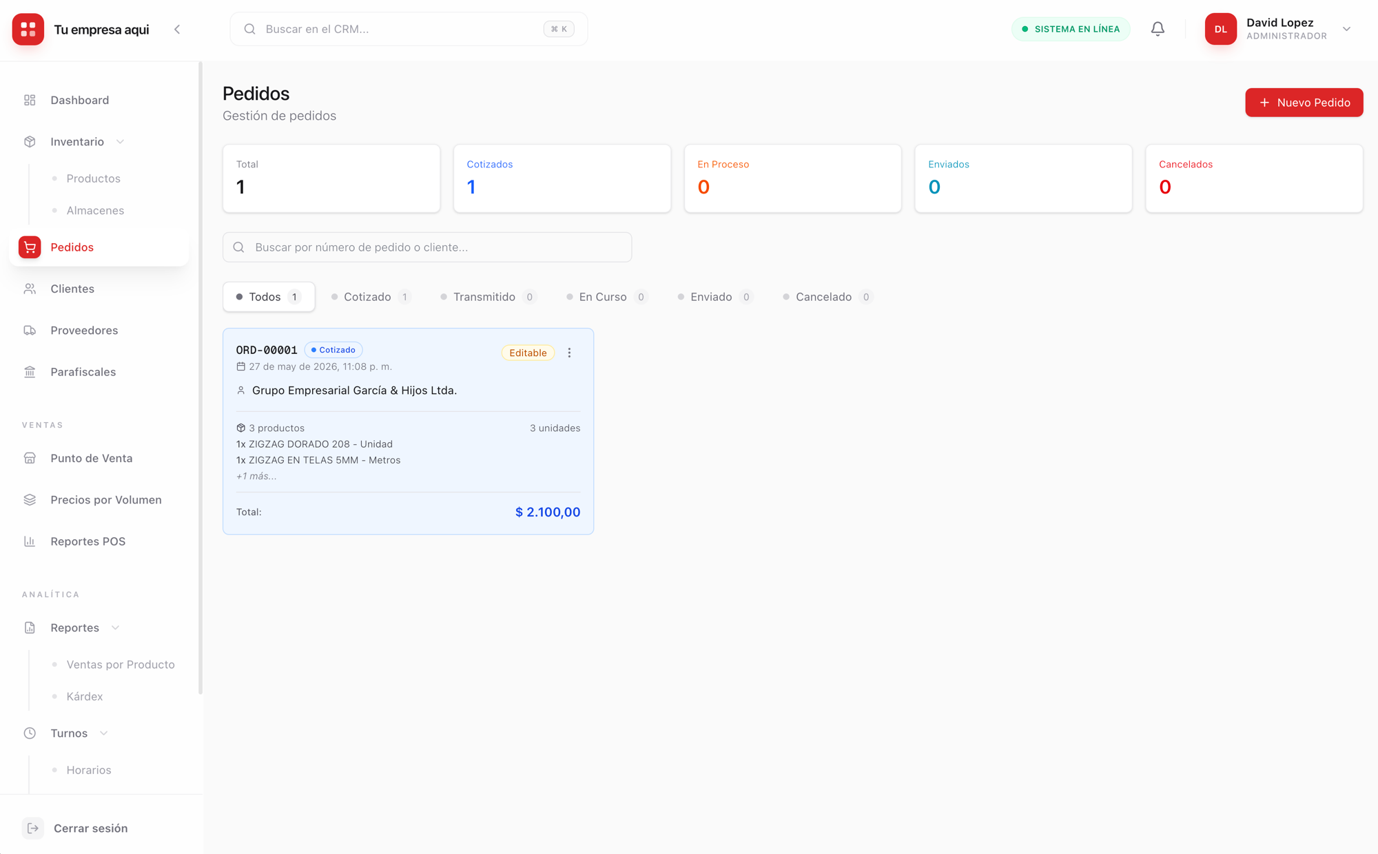 Tablero Kanban de Pedidos en TACS con columnas de estados
