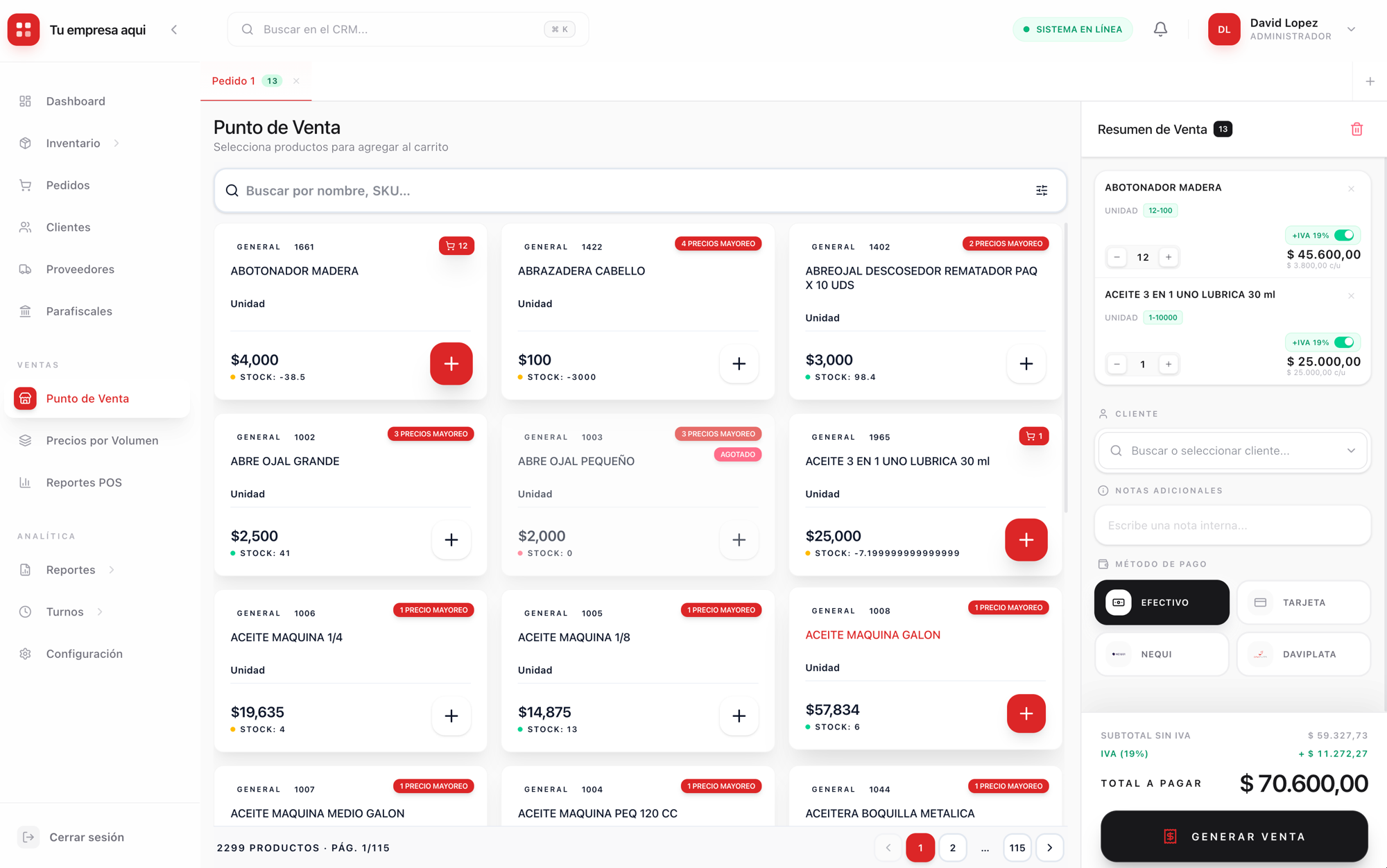 Vista: Punto de Venta — Multi-orden con IVA inteligente